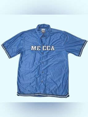 Y2K Mecca Spellout Button Up Basketball Warm Up Oversized Hip Hop Blue Medium